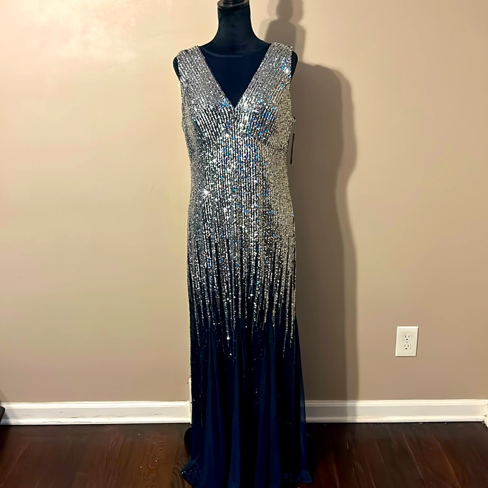 sequins silver and navy blue dress